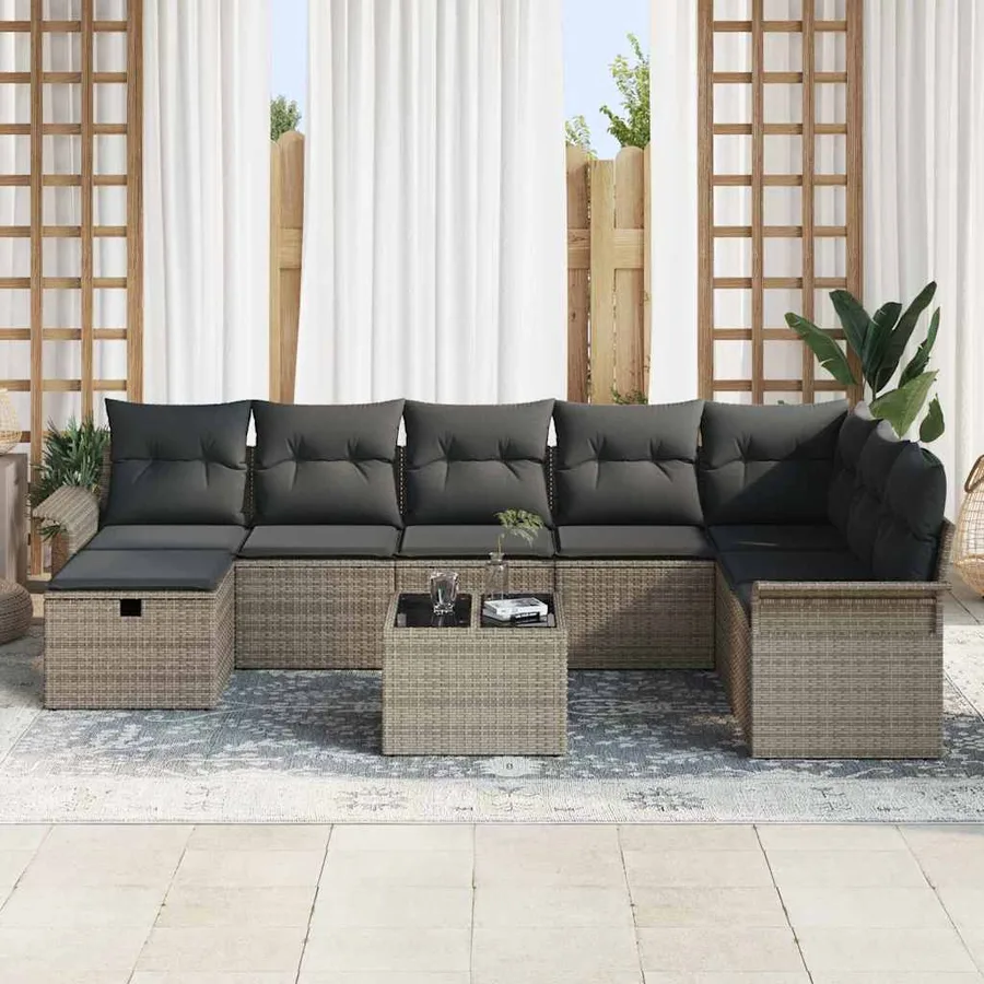Ensemble de canapé de jardin avec coussin 9 pcs Gris polyrotin - 3