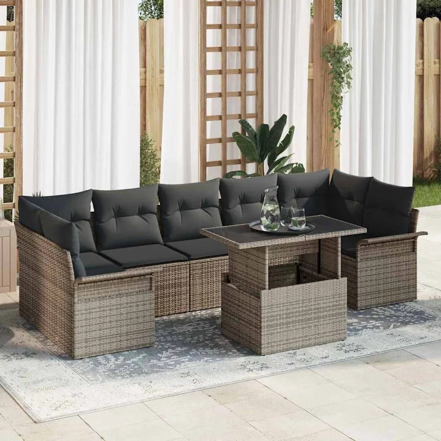 Ensemble de canapé de jardin avec coussin 8 pcs Gris polyrotin