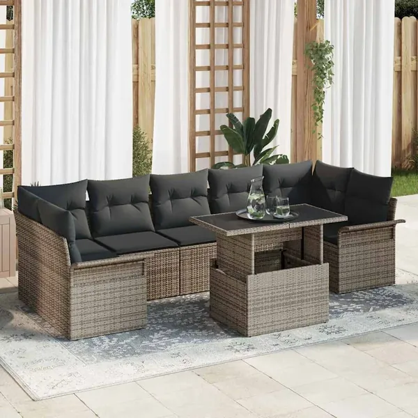 Ensemble de canapé de jardin avec coussin 8 pcs Gris polyrotin
