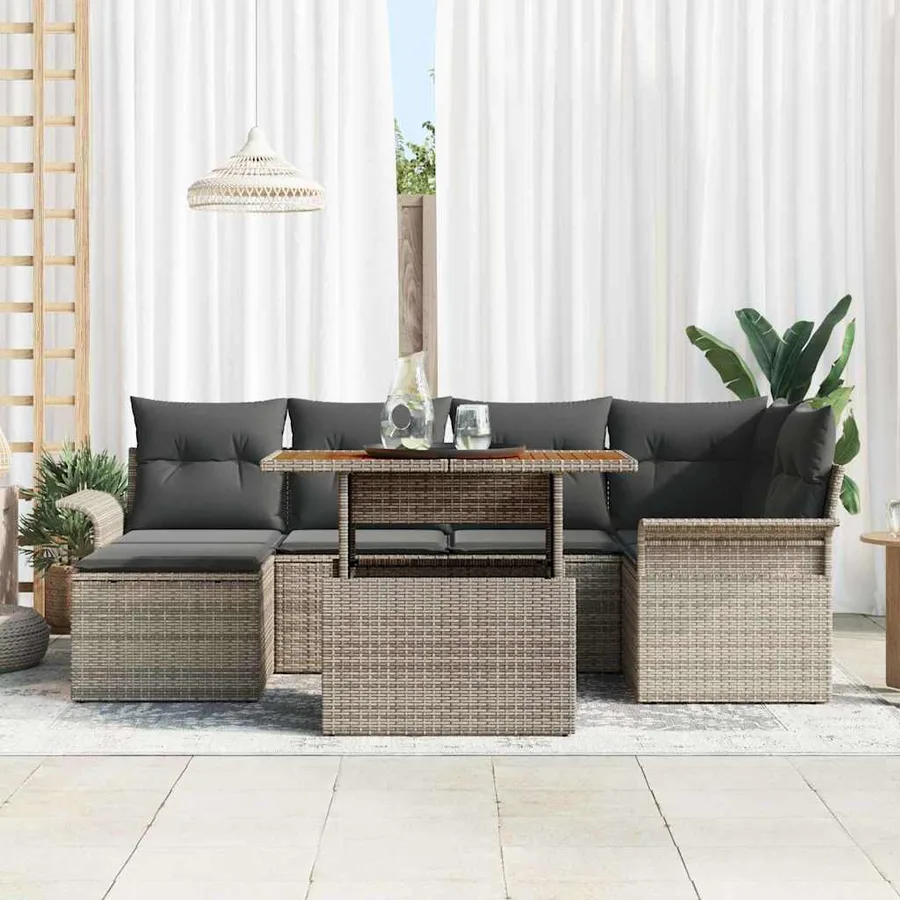 Ensemble de canapé de jardin avec coussin 7 pcs Gris polyrotin - 3