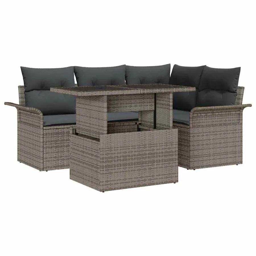 Ensemble de canapé de jardin avec coussin 5 pcs Gris Poly rotin - 2
