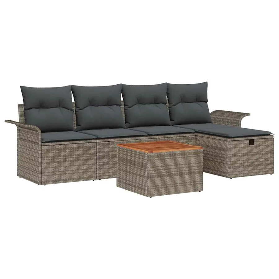 Ensemble de canapé de jardin avec coussin 6 pcs Gris polyrotin - 2