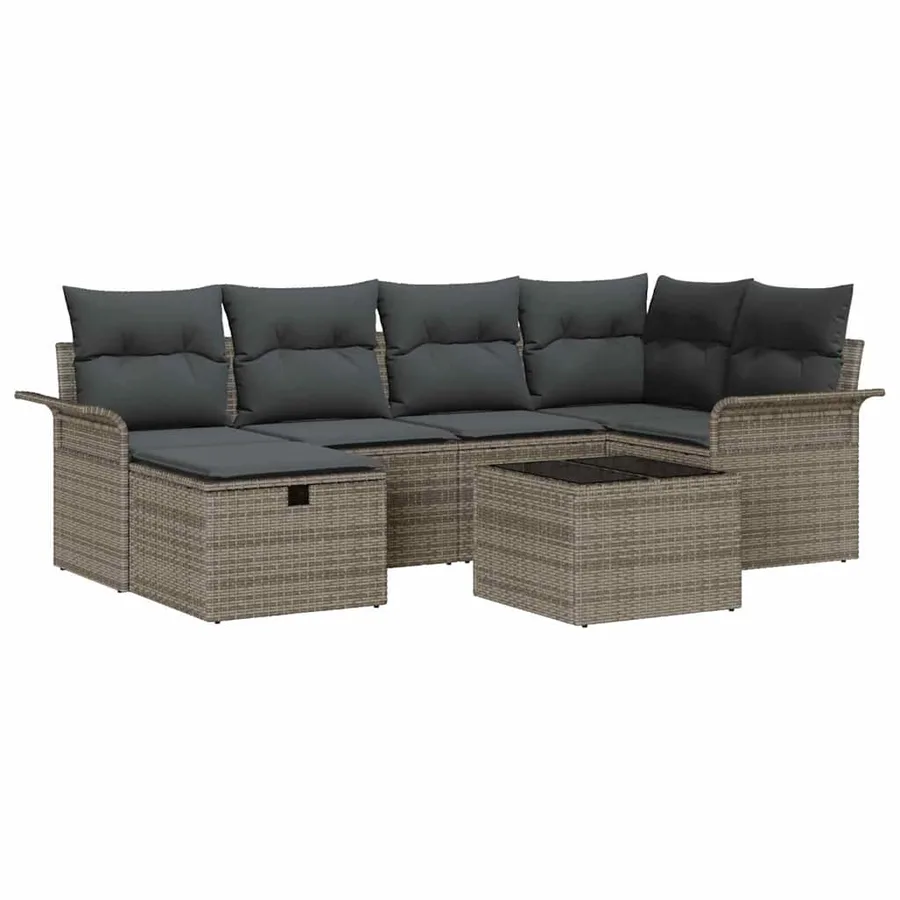 Ensemble de canapé de jardin avec coussin 7 pcs Gris polyrotin - 2