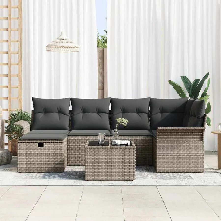 Ensemble de canapé de jardin avec coussin 7 pcs Gris polyrotin - 3