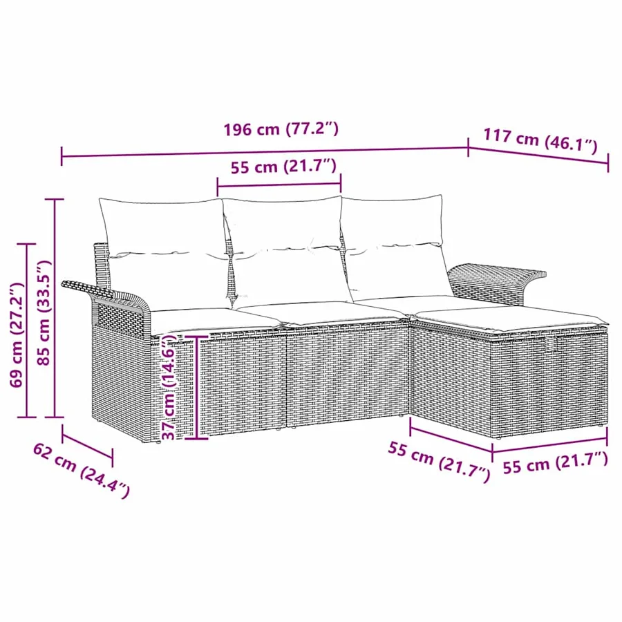 Ensemble de canapé de jardin avec coussin 4 pcs Gris polyrotin - 11
