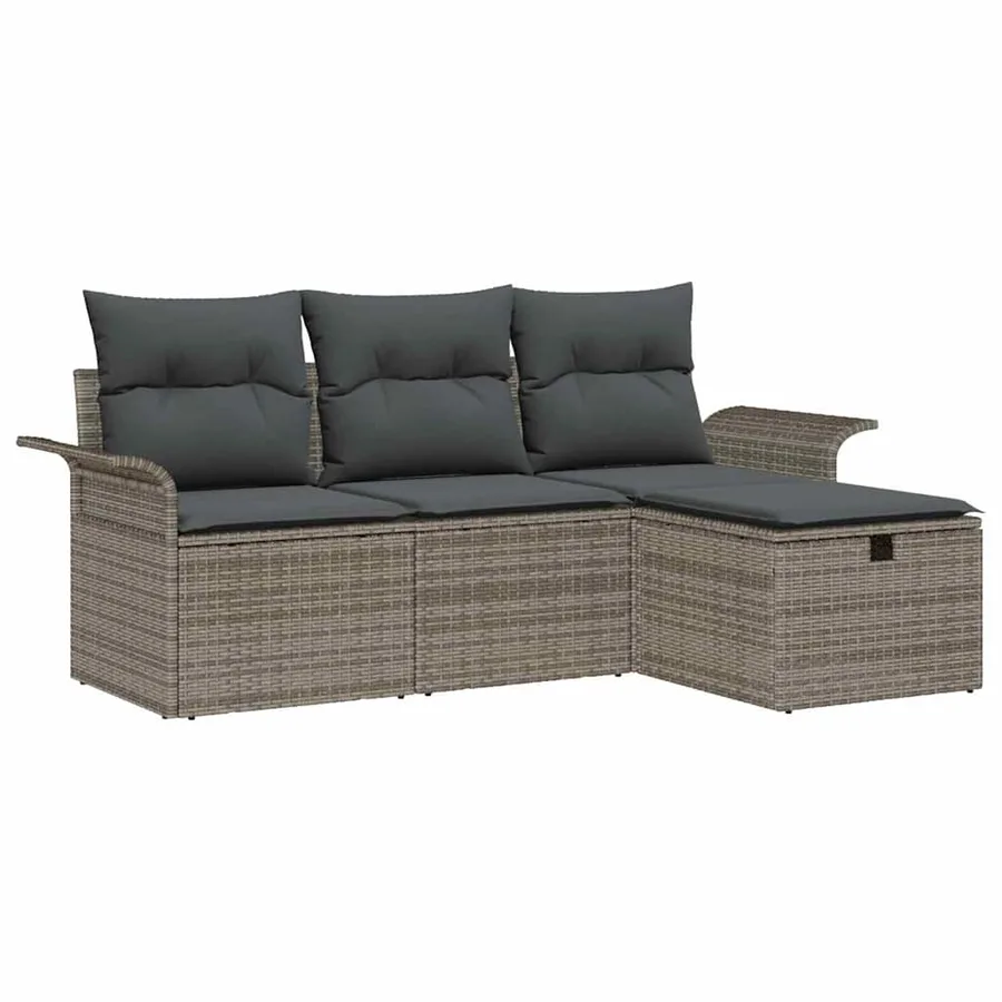 Ensemble de canapé de jardin avec coussin 4 pcs Gris polyrotin - 2