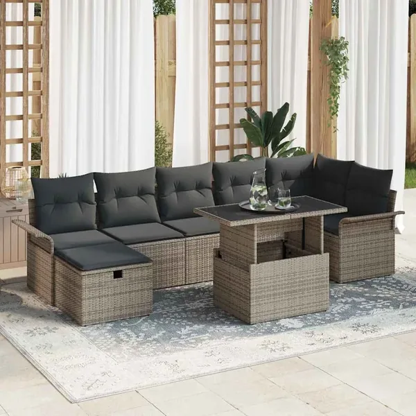 Ensemble de canapé de jardin avec coussin 8 pcs Gris Poly rotin