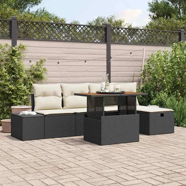 Ensemble de canapé de jardin avec coussin 6 pcs Noir polyrotin