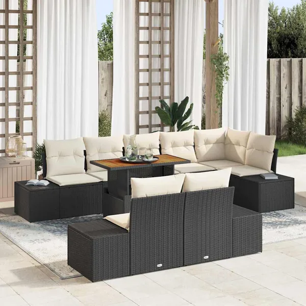 Ensemble de canapé de jardin 9 pc Noir et Crème