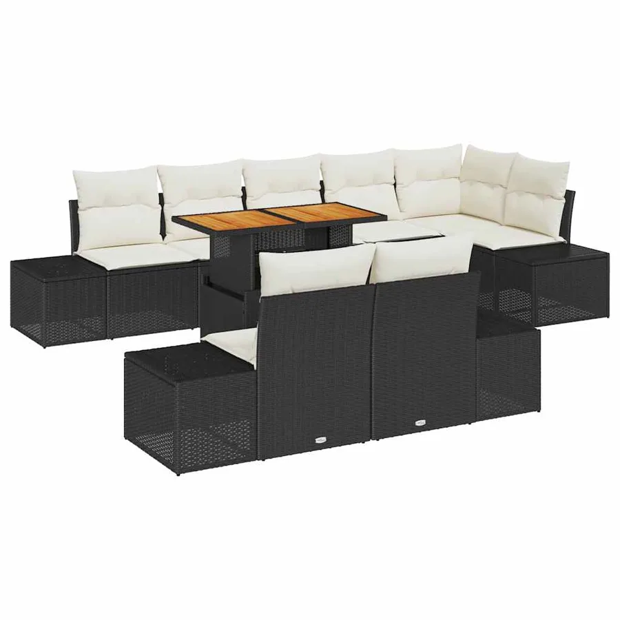 Ensemble de canapé de jardin 9 pc Noir et Crème - 2