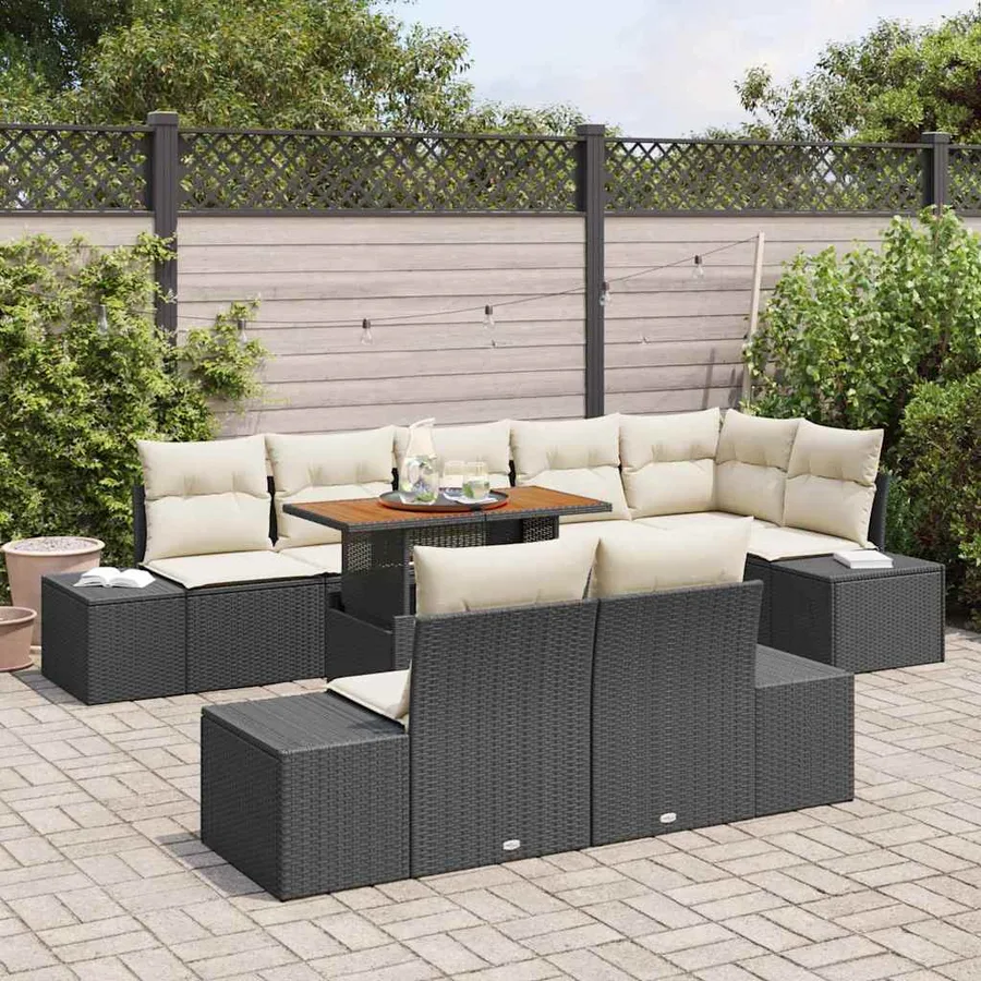Ensemble de canapé de jardin 9 pc Noir et Crème - 3