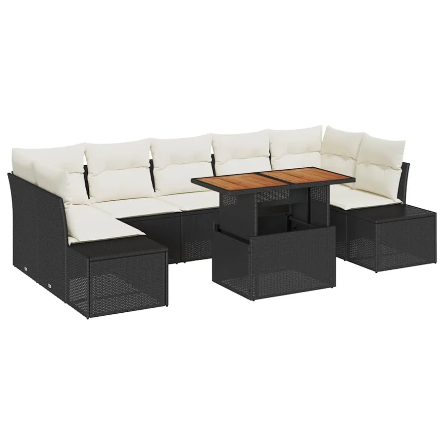 Ensemble de canapé de jardin 8 pc Noir et Crème - 2