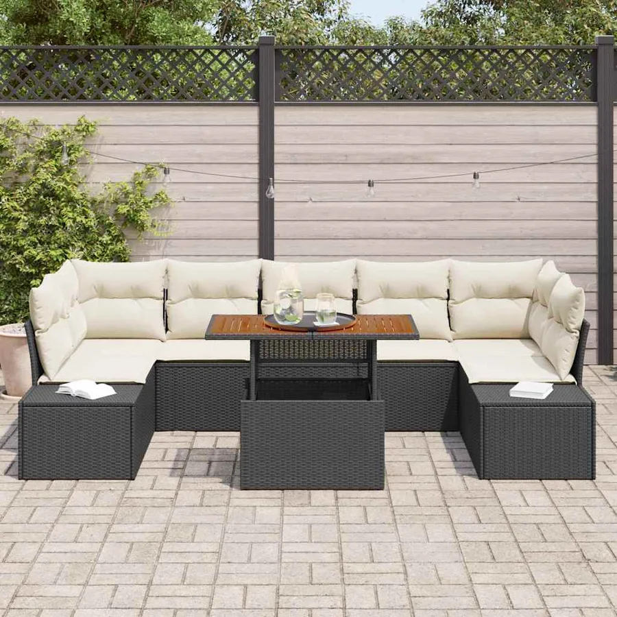 Ensemble de canapé de jardin 8 pc Noir et Crème - 3