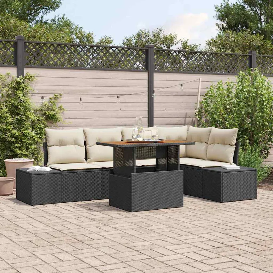Ensemble de canapé de jardin 6 pc Noir et Crème