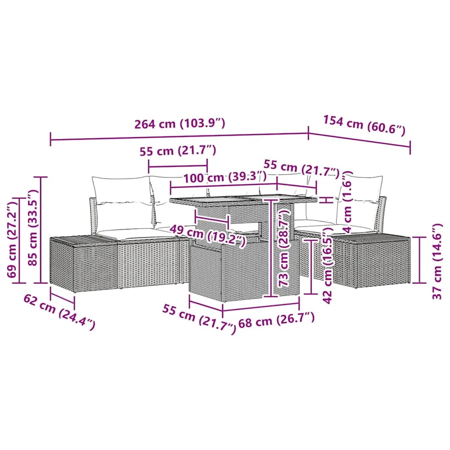 Ensemble de canapé de jardin 6 pc Noir et Crème - 11