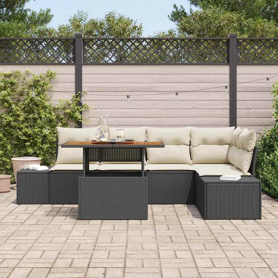 Ensemble de canapé de jardin 6 pc Noir et Crème - 3