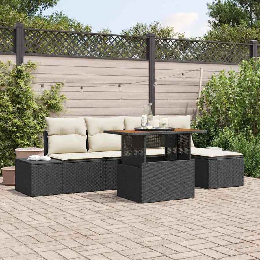 Ensemble de canapé de jardin 6 pcs Noir et Crème