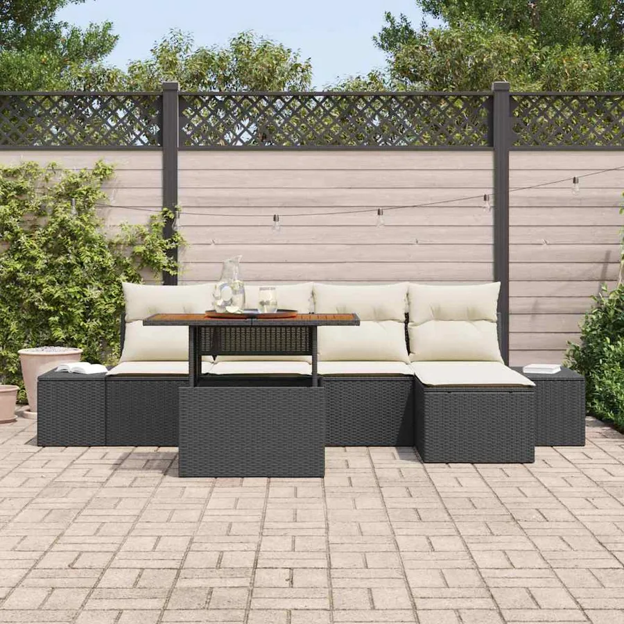 Ensemble de canapé de jardin 6 pcs Noir et Crème - 3