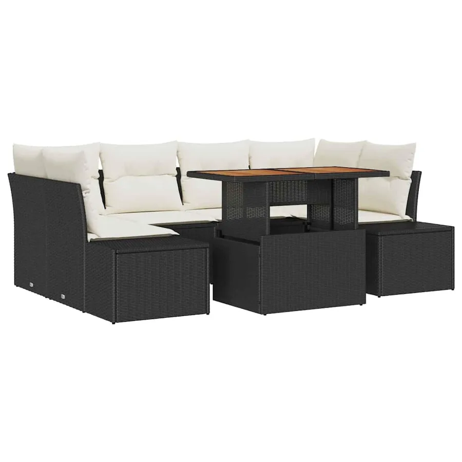 Ensemble de canapé de jardin 7 pc Noir et Crème - 2