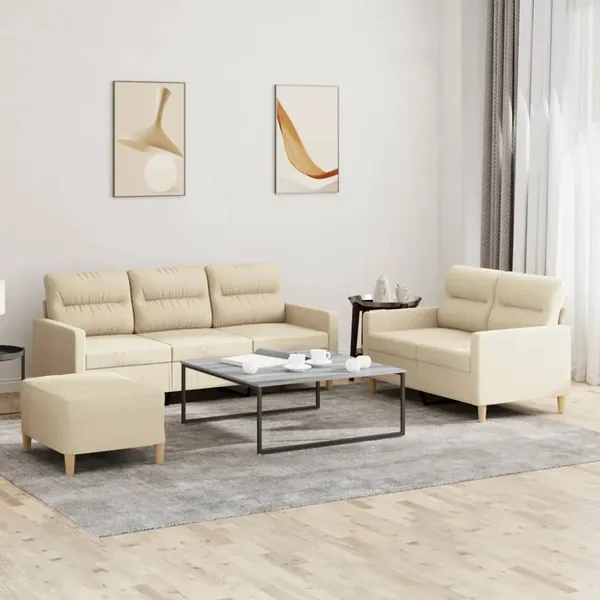 Ensemble de canapés 3 pcs avec coussins Crème Tissu