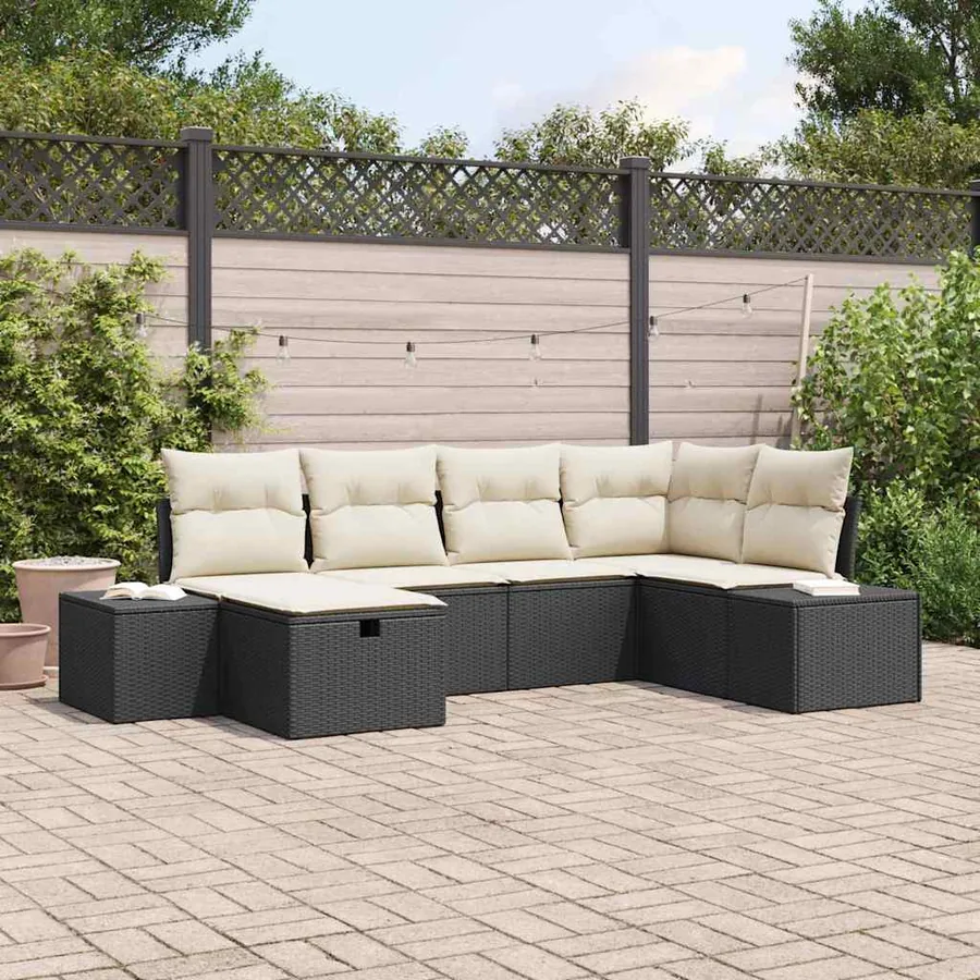 Ensemble de canapé de jardin avec coussin 6 pcs Noir polyrotin