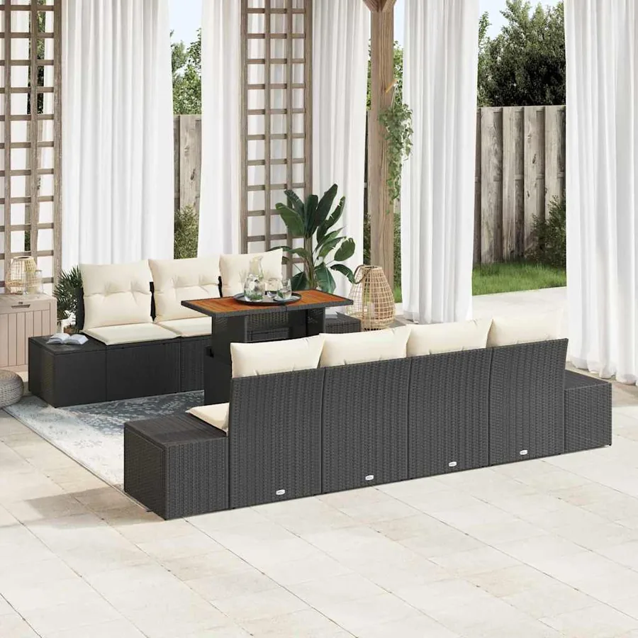 Ensemble de canapé de jardin 8 pc Noir et Crème
