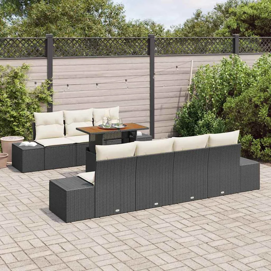 Ensemble de canapé de jardin 8 pc Noir et Crème - 3