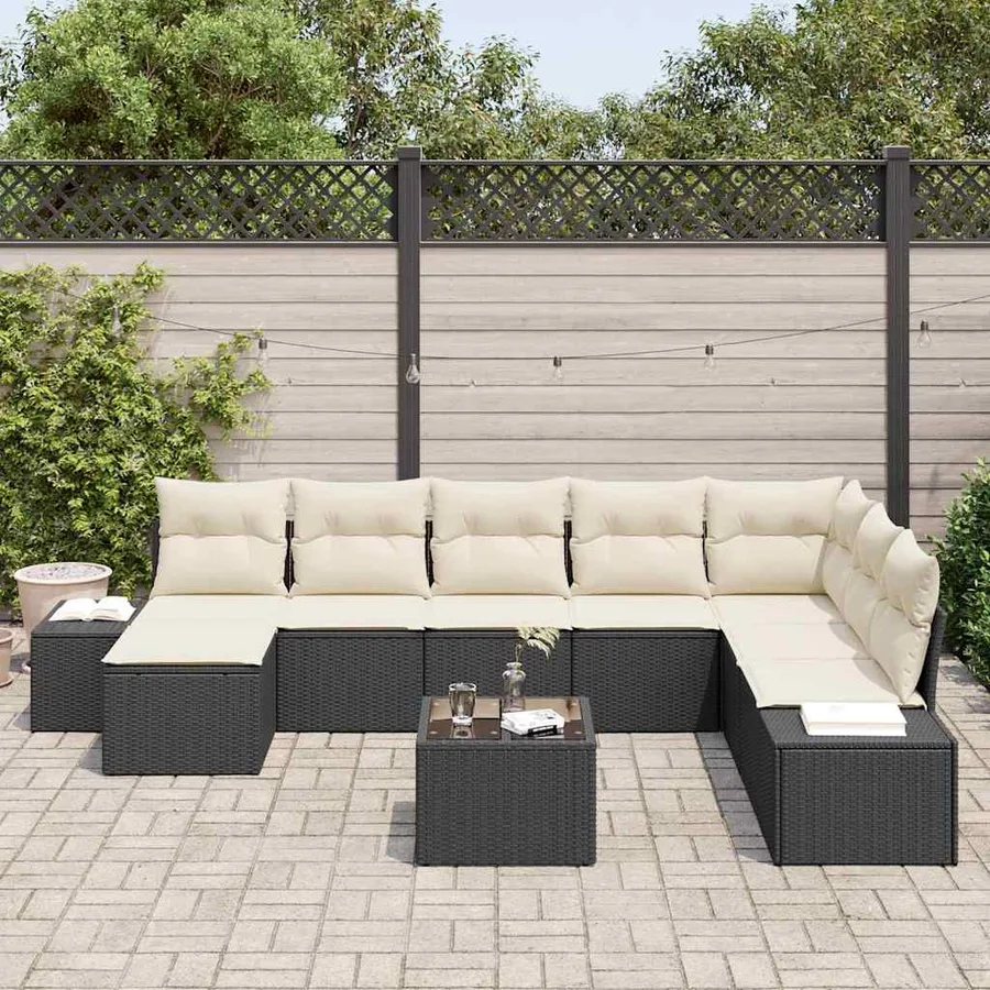Ensemble de canapé de jardin avec coussin 9 pcs Noir polyrotin - 3