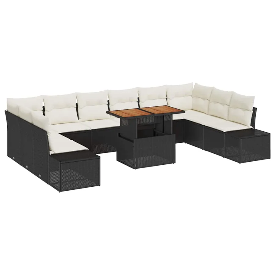 Ensemble de canapé de jardin avec coussin 11 pcs Noir et Crème - 2