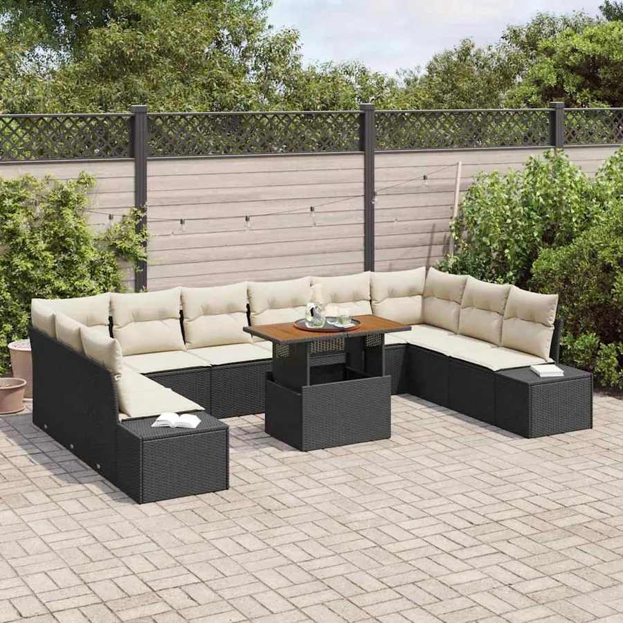 Ensemble de canapé de jardin avec coussin 11 pcs Noir et Crème - 3