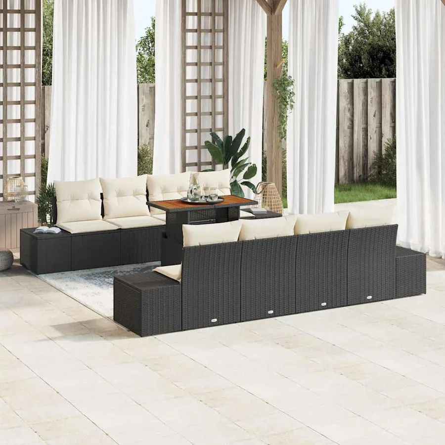 Ensemble de canapé de jardin 9 pc Noir et Crème