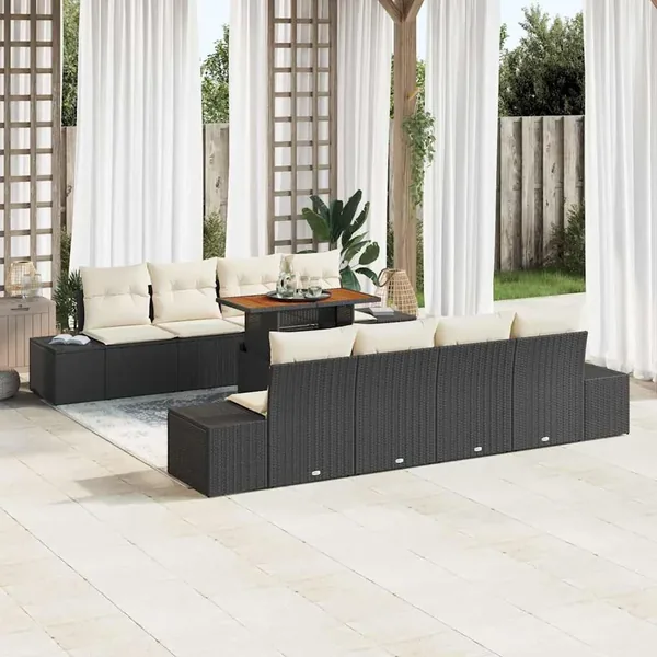 Ensemble de canapé de jardin 9 pc Noir et Crème