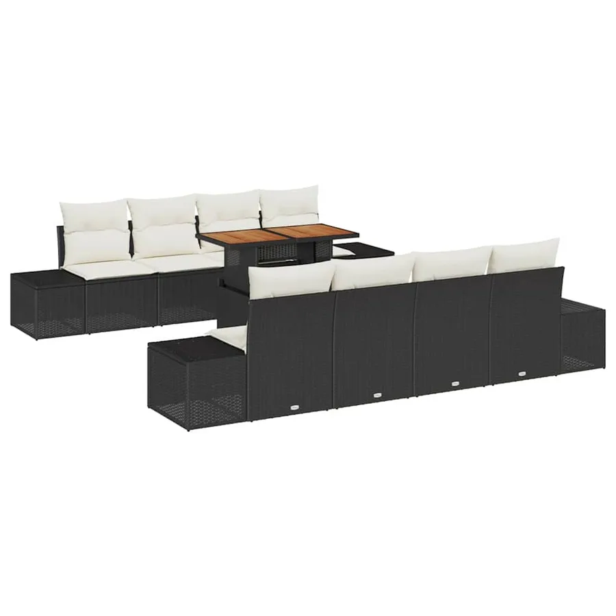 Ensemble de canapé de jardin 9 pc Noir et Crème - 2