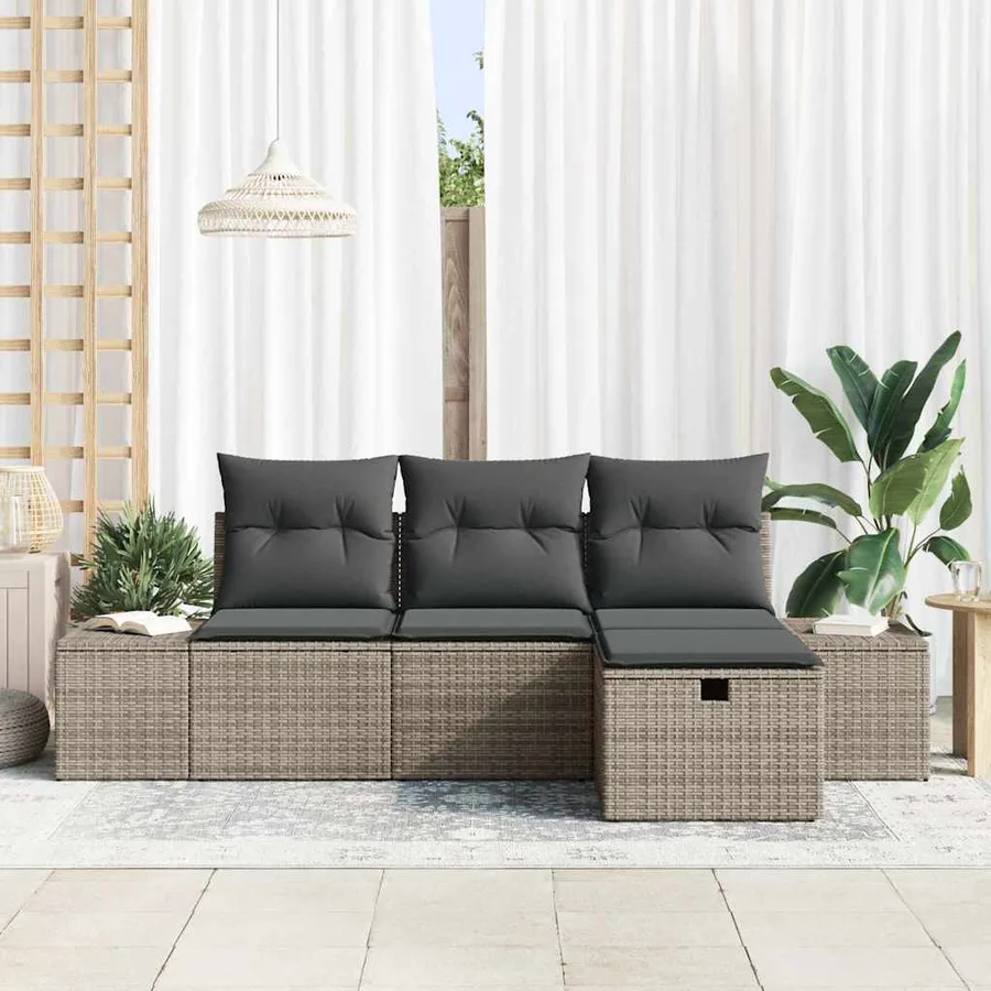 Ensemble de canapé de jardin avec coussin 4 pcs Gris Poly rotin - 3