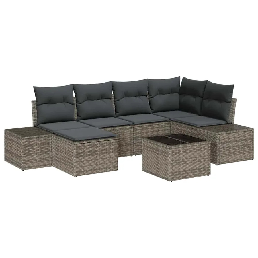 Ensemble de canapé de jardin avec coussin 7 pcs Gris polyrotin - 2