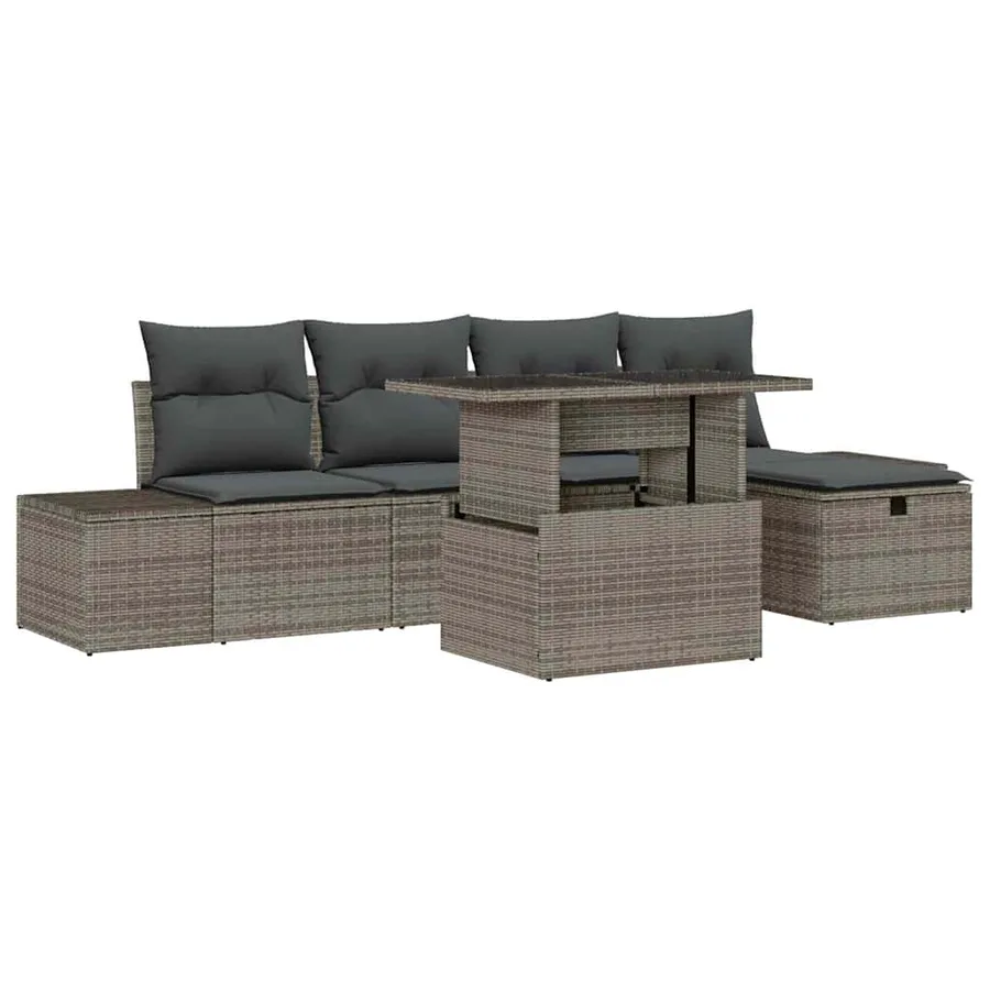 Ensemble de canapé de jardin avec coussin 6 pcs Poly rotin - 2