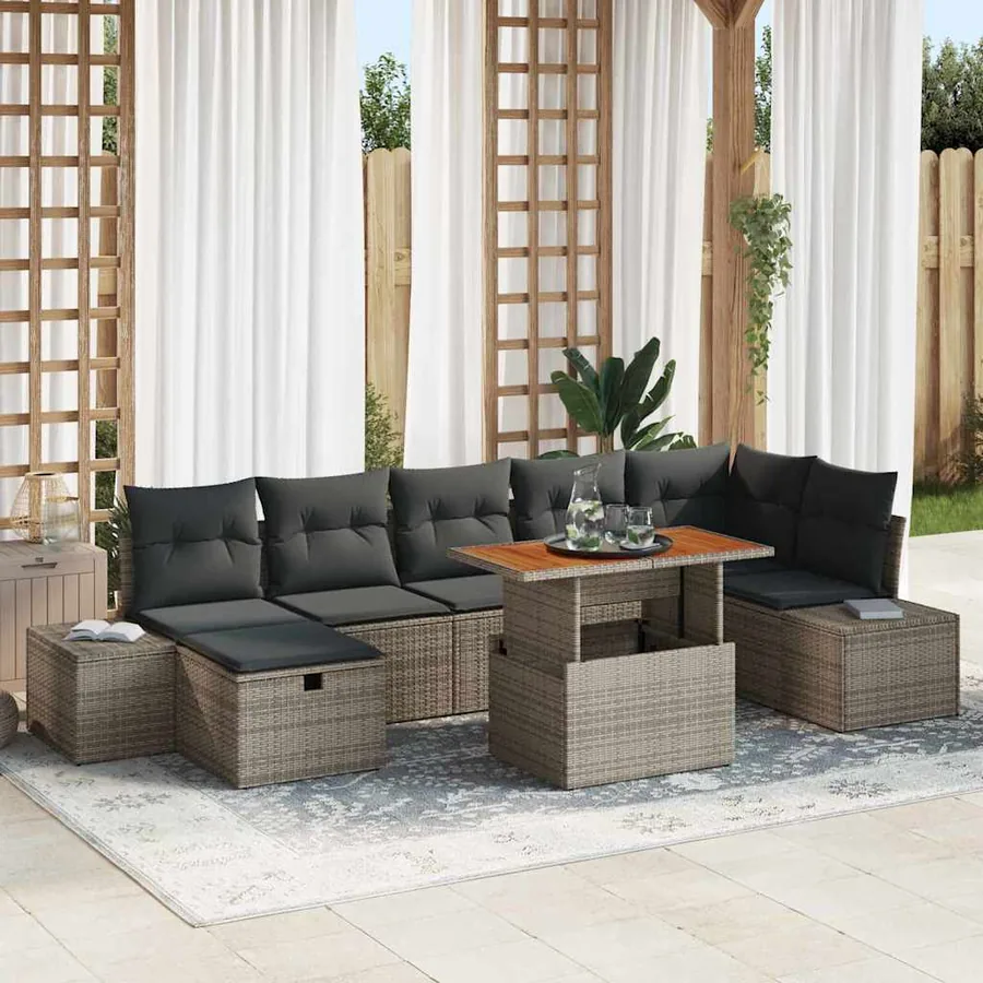 Ensemble de canapé de jardin avec coussin 8 pcs Gris polyrotin