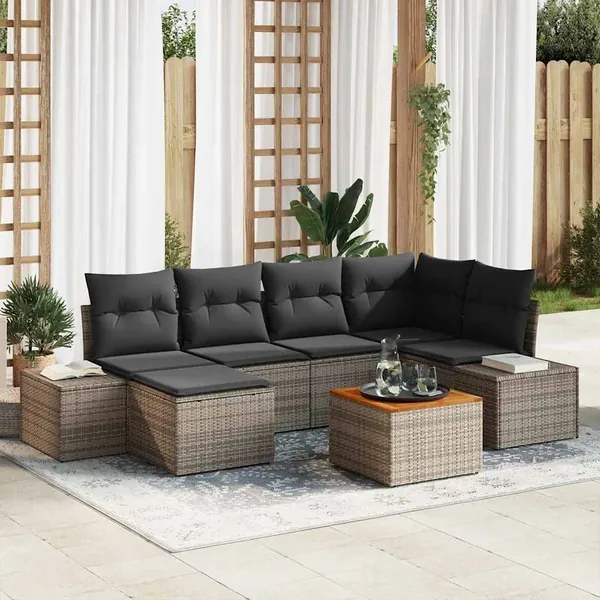 Ensemble de canapé de jardin avec coussin 7 pcs Gris polyrotin