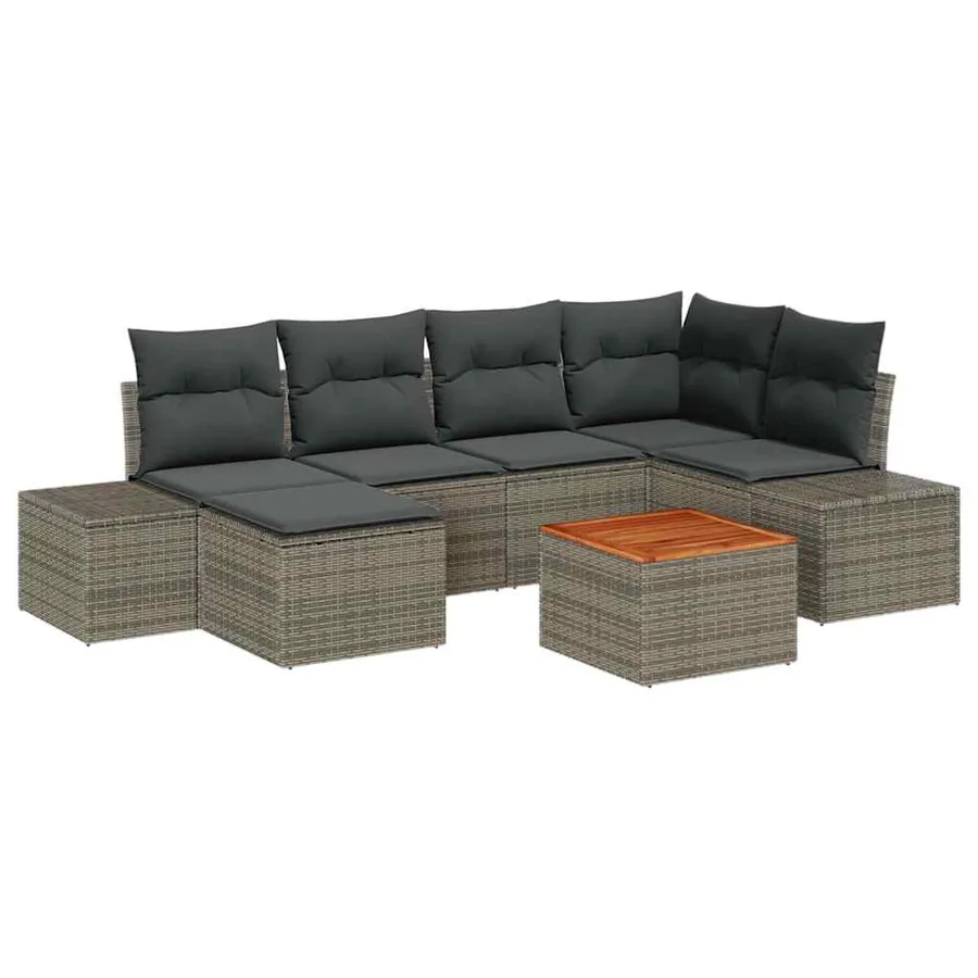 Ensemble de canapé de jardin avec coussin 7 pcs Gris polyrotin - 2