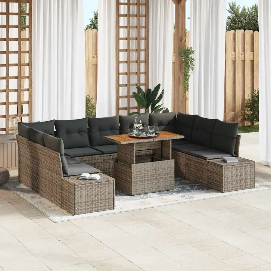 Ensemble de canapé de jardin 10 pc Gris et marron