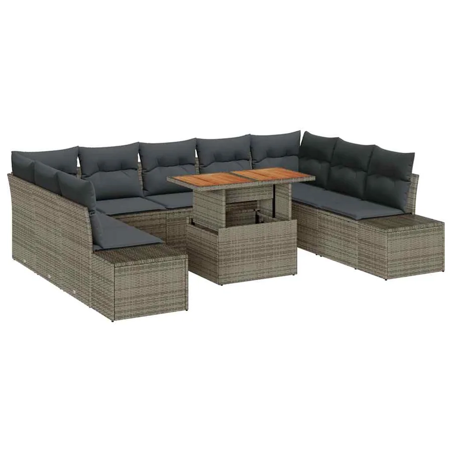 Ensemble de canapé de jardin 10 pc Gris et marron - 2