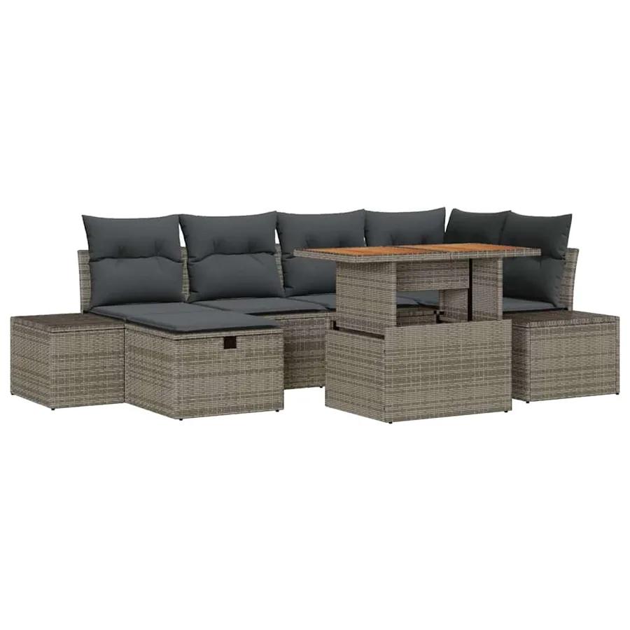Ensemble de canapé de jardin avec coussin 7 pcs Gris polyrotin - 2