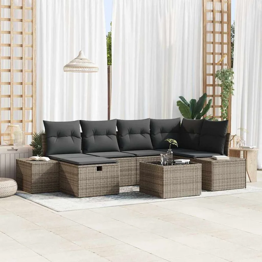 Ensemble de canapé de jardin avec coussin 7 pcs Gris polyrotin