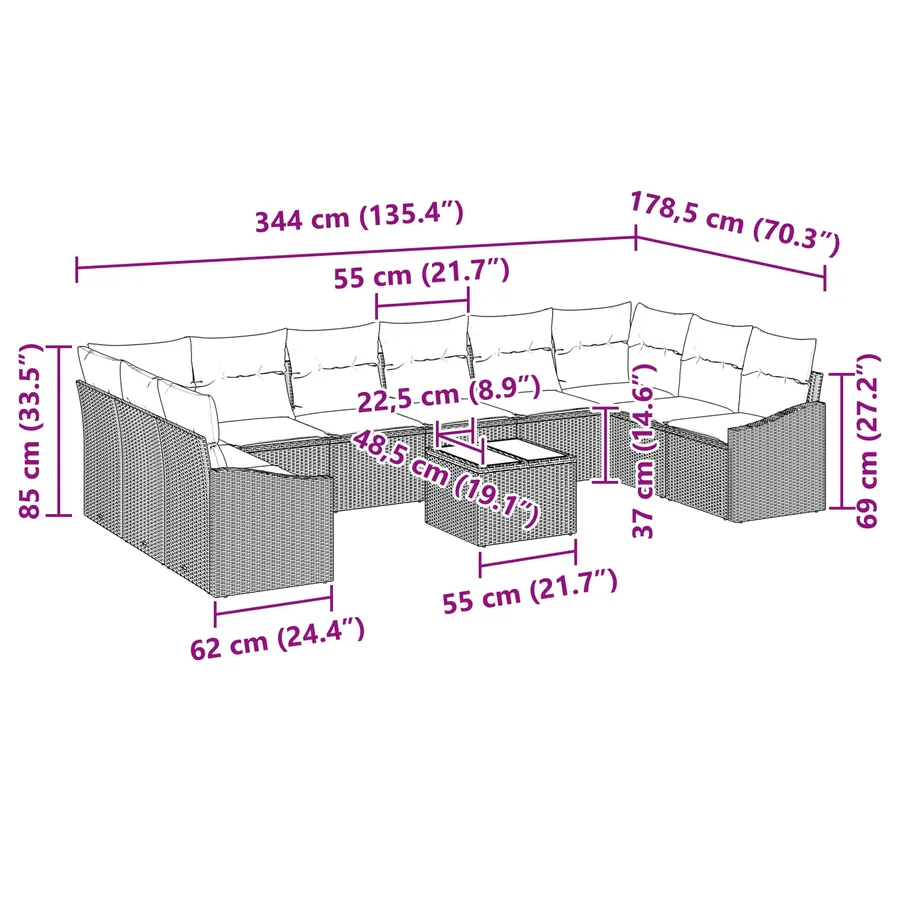 Ensemble de canapé de jardin Beige et crème polyrotin - 2