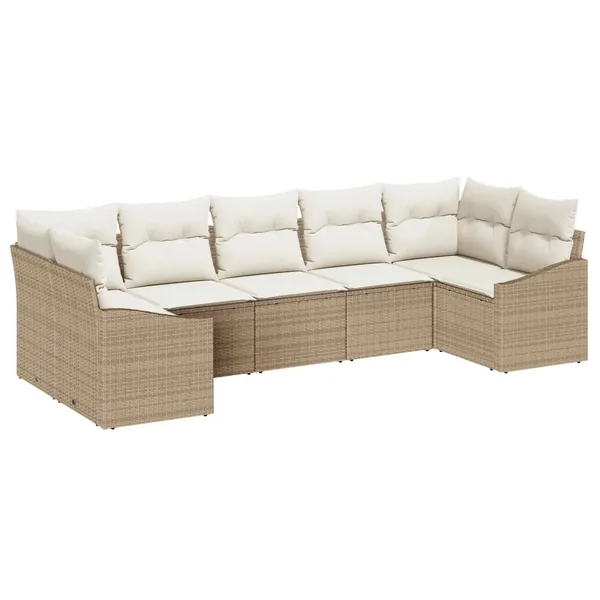 Ensemble de canapé de jardin 7 pcs Beige et crème polyrotin