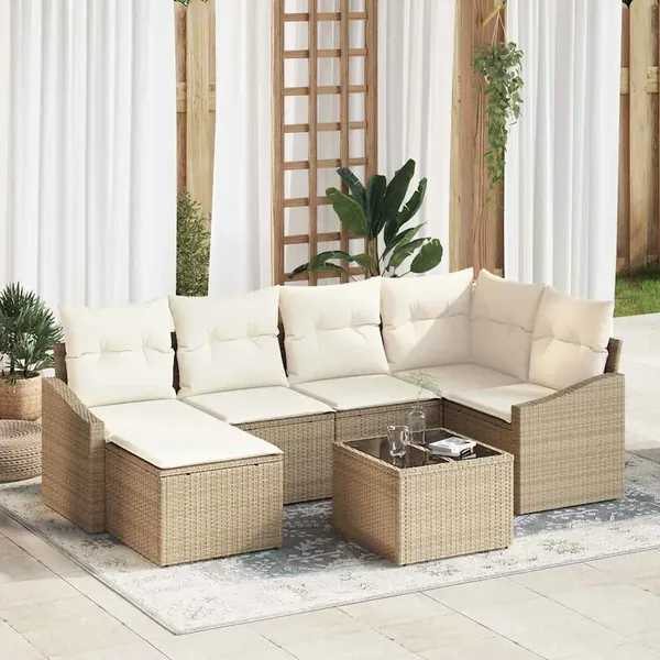 Ensemble de salle à manger pour jardin 7 pcs Beige et crème