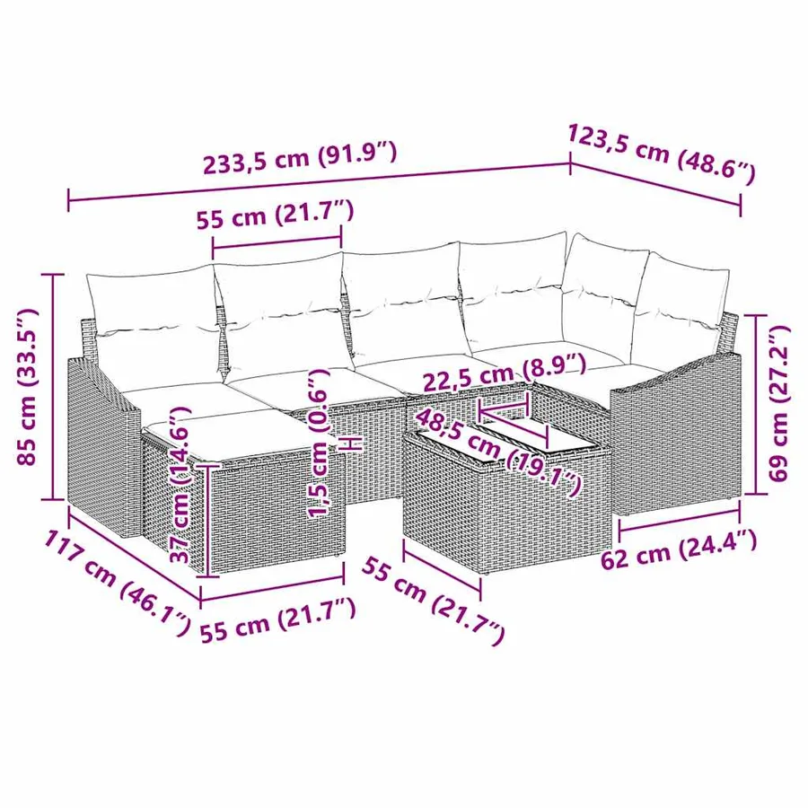 Ensemble de salle à manger pour jardin 7 pcs Beige et crème - 15