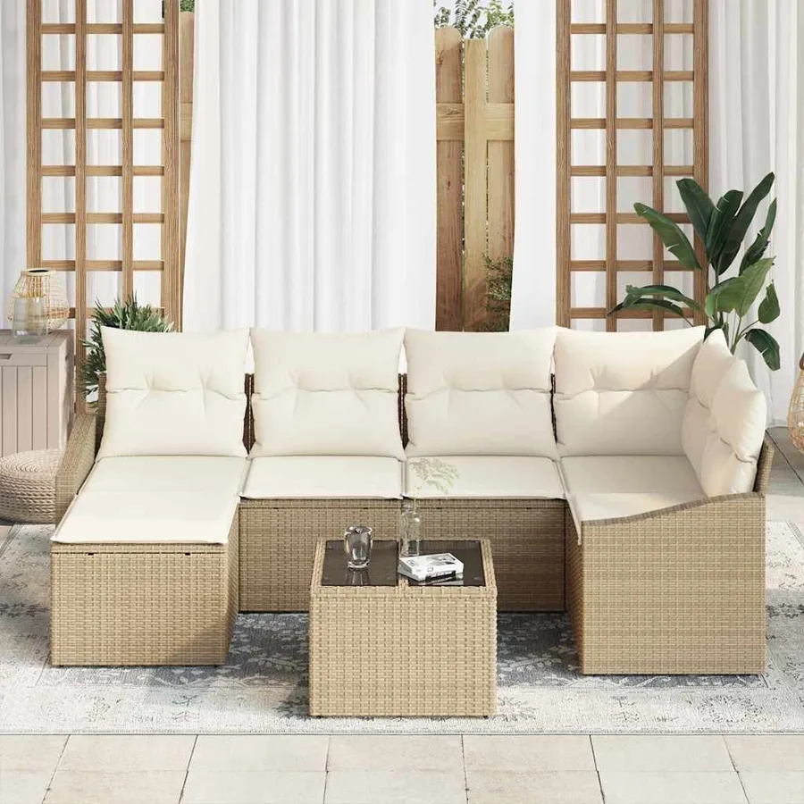 Ensemble de salle à manger pour jardin 7 pcs Beige et crème - 3