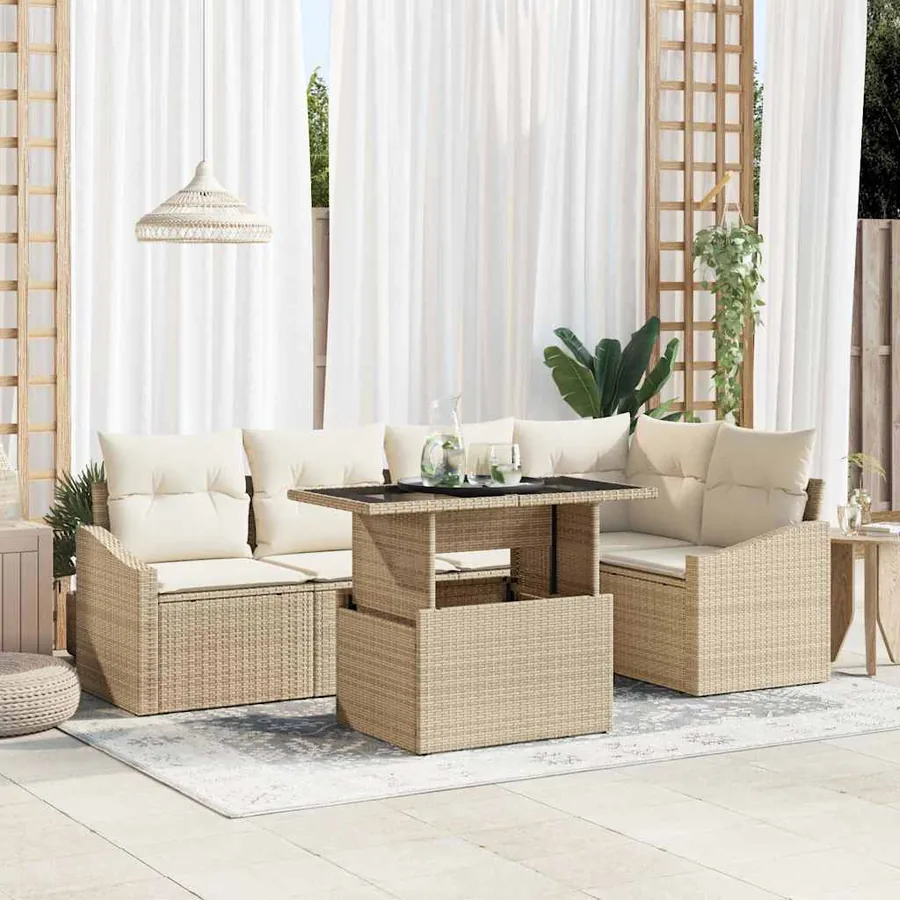 Ensemble de canapé de jardin avec coussin 6 pcs Beige et crème