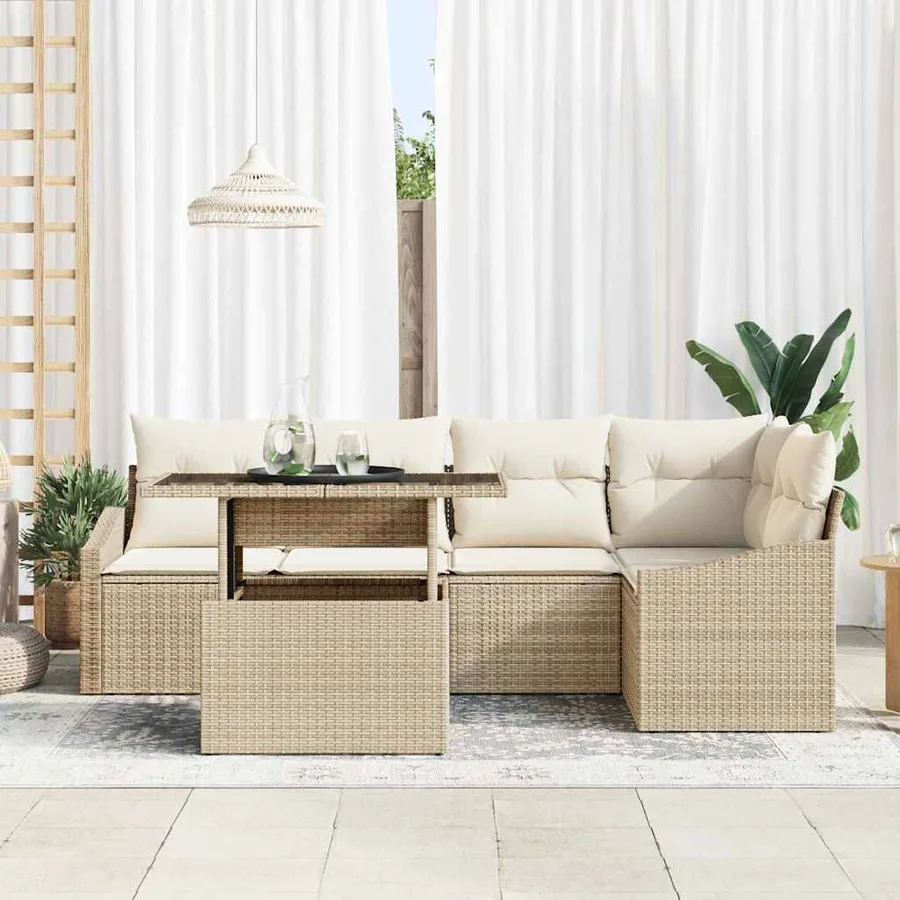 Ensemble de canapé de jardin avec coussin 6 pcs Beige et crème - 3